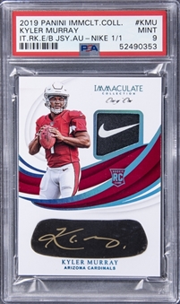 2019 Panini Immaculate Collection Rookie Eye Black Jersey Autograph #KMU Kyler Murray Signed Patch Rookie Card (#1/1) - PSA MINT 9